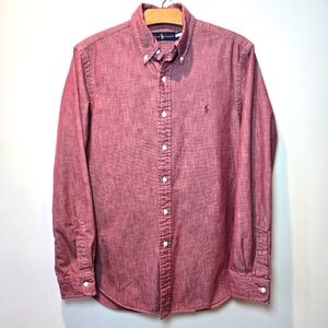 Ralph Lauren Men's Red Cotton Button Down Long Sleeve Collar Shirt Medium
